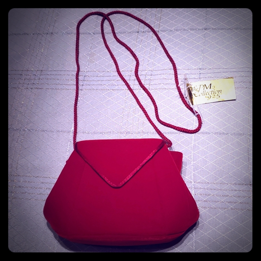Evening Mini Shoulder Bag Purse NEW Red Velour - Picture 1 of 10